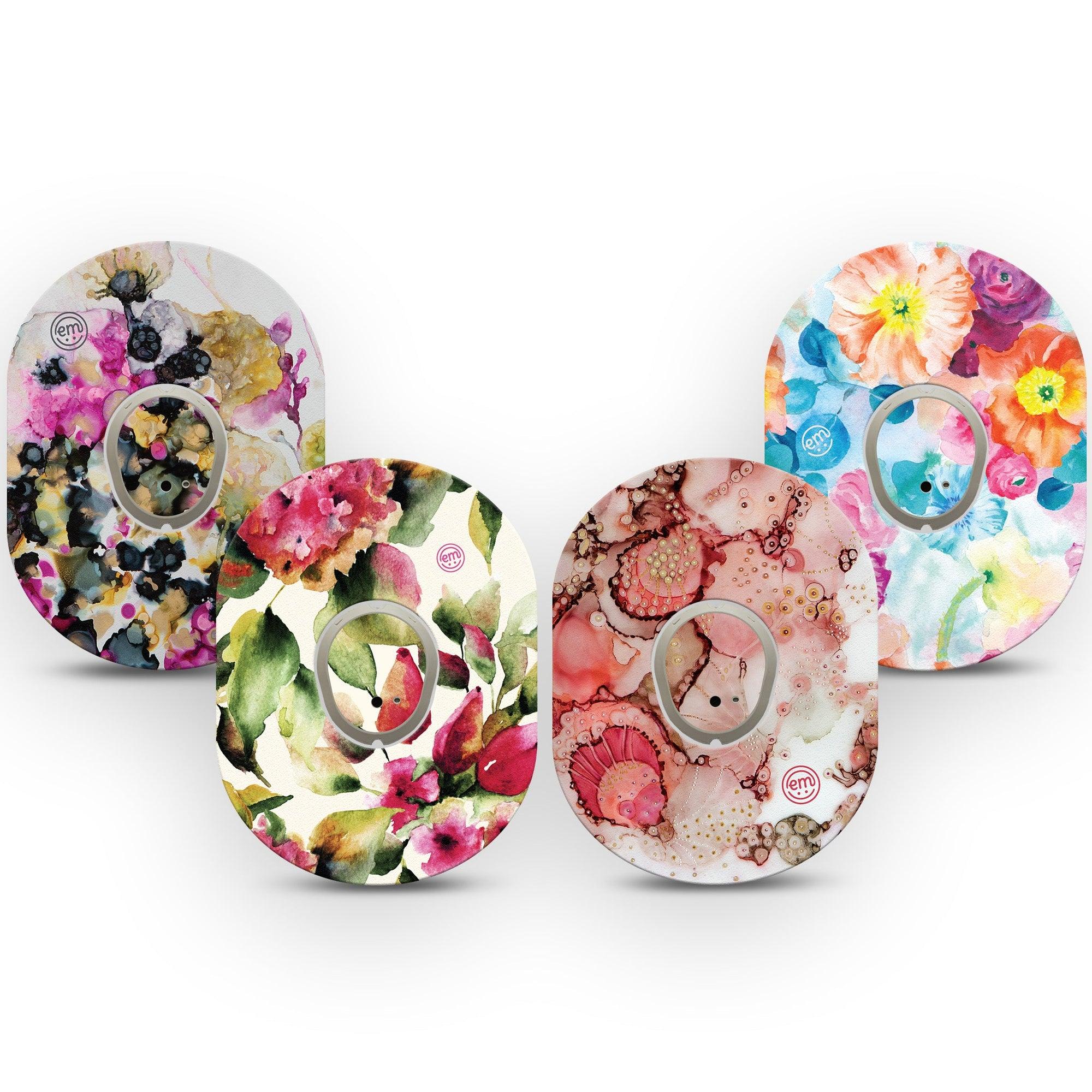 ExpressionMed Dramatic Watercolor Variety Pack Dexcom G7 Transmitter Sticker Muted Petals, CGM Sticker and Tape Design, Dexcom Stelo Glucose Biosensor System