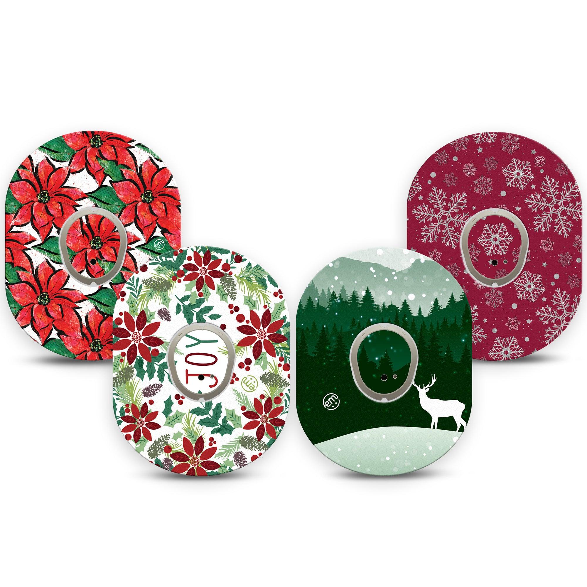 ExpressionMed Winter Variety Pack Dexcom G7 Sticker 4-Pack Sticker Variety XMAS Green And Red Winter Vibe, Adhesive Plaster Patch CGM Design