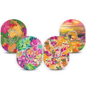 ExpressionMed Tangerine Tropics Variety Pack Dexcom G7 Tape, Dexcom Stelo Glucose Biosensor System, 4-Pack Tape and 4-Pack Sticker Variety Jungle Pink Flowers, Overlay Tape CGM Design