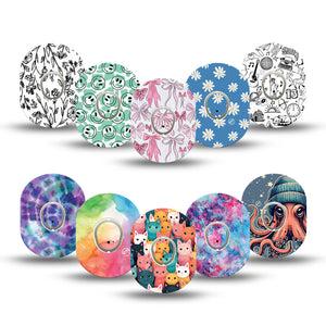 ExpressionMed Girls Holiday Gift Set Dexcom G7 and Dexcom Stelo Glucose Biosensor System Mini, 10-Pack Tape and 10-Pack Sticker, Geometric retro print Waterproof Sensor Cover for CGM