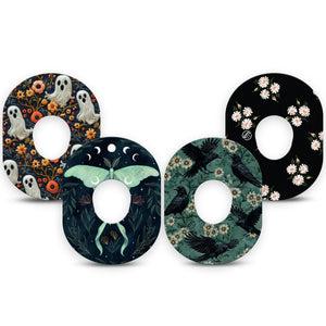 ExpressionMed Gothic Wilderness Dexcom G7 and Dexcom Stelo Glucose Biosensor System, 4-Pack Tape dark daisy nature pattern Fixing Ring Tape for Continuous Glucose Monitor