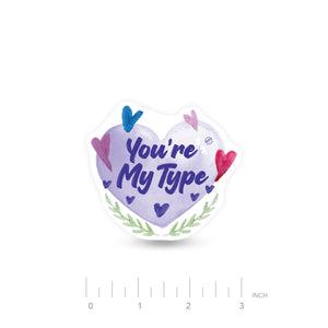 ExpressionMed You're My Type Decal Sticker, Single Sticker, Diabetes Themed Purple Valentines Heart Decorative Sticker with Measurement