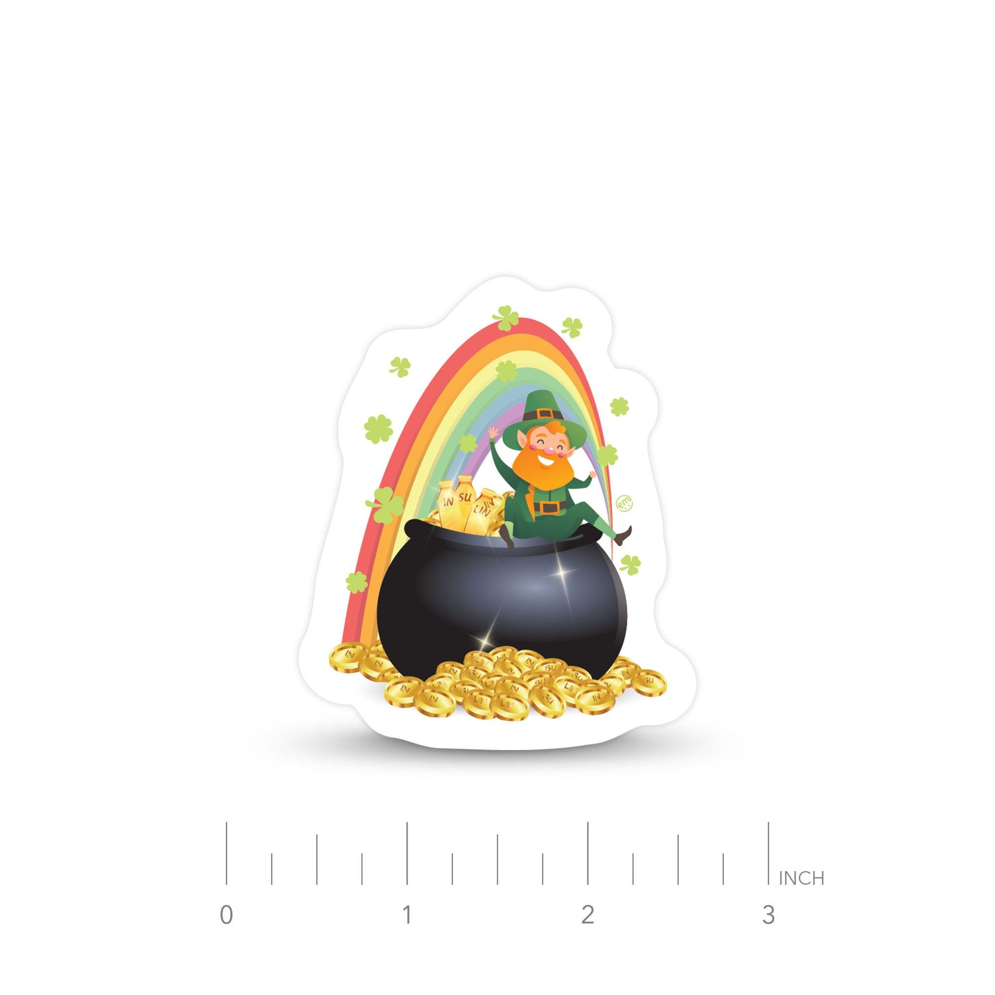 ExpressionMed Pot of Gold Decal Sticker, Single Sticker, Pot of Gold over the rainbow leprechaun Insulin sticker design