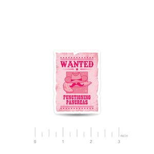 ExpressionMed Wanted Poster in Pink Decal Sticker, Single Sticker, Pancreas Wanted Themed Pink Fun Sticker, CGM Tandem T-Slim Device Cover