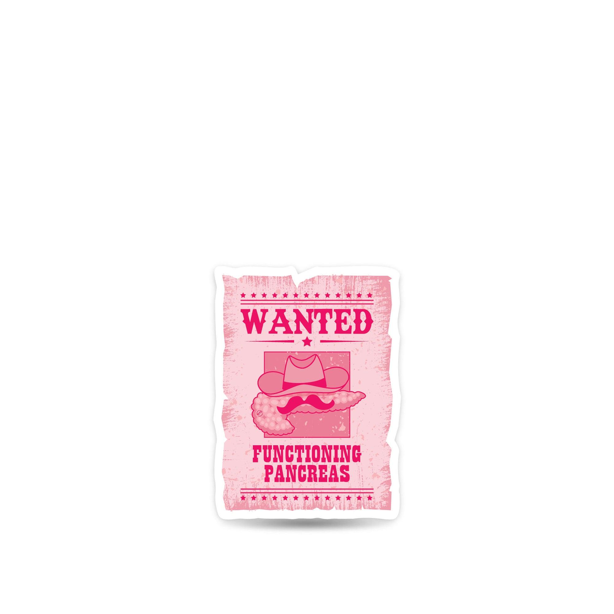 ExpressionMed Wanted Poster in Pink Decal Sticker, Single Sticker, Pancreas Wanted Themed Pink Fun Sticker, CGM Tandem T-Slim Device Cover