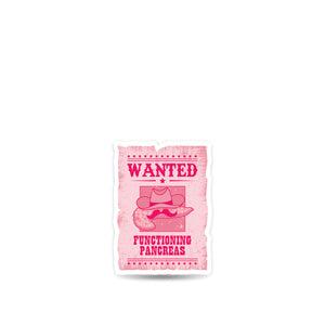 ExpressionMed Wanted Poster in Pink Decal Sticker, Single Sticker, Pancreas Wanted Themed Pink Fun Sticker, CGM Tandem T-Slim Device Cover