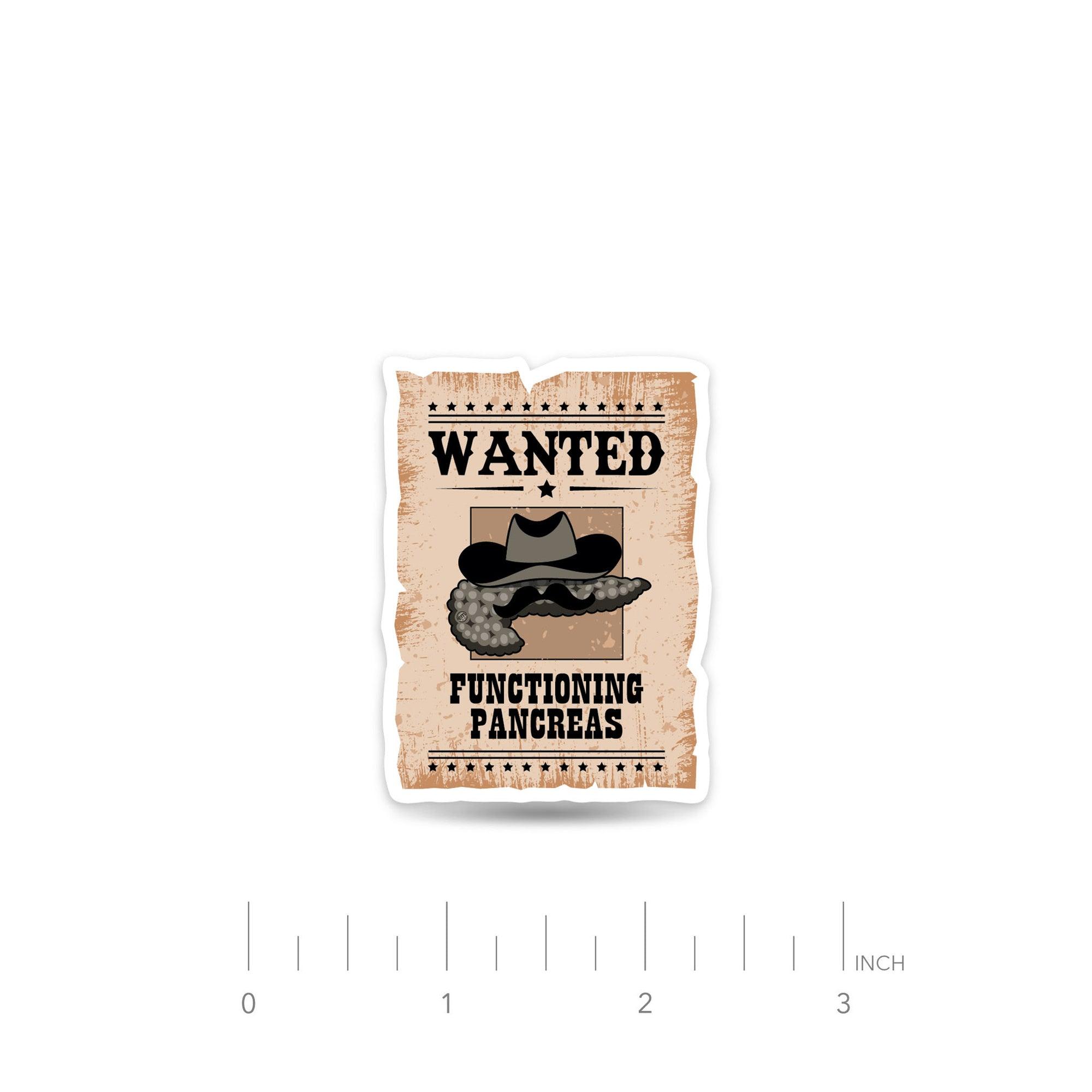 ExpressionMed Wanted Poster in Antique Brown Decal Sticker, Single Sticker, Pancreas Diabetes Themed Fun Sticker, Continuous Gluclose Monitor Tandem T-Slim Device Cover