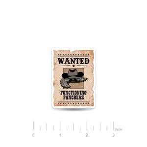 ExpressionMed Wanted Poster in Antique Brown Decal Sticker, Single Sticker, Pancreas Diabetes Themed Fun Sticker, Continuous Gluclose Monitor Tandem T-Slim Device Cover