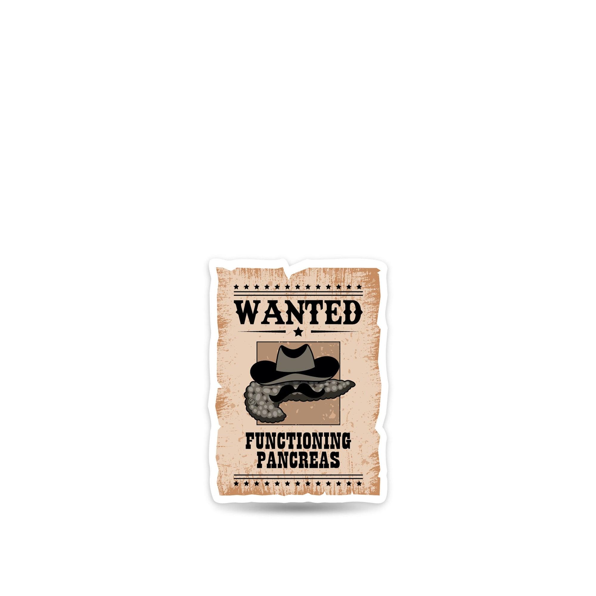 ExpressionMed Wanted Poster in Antique Brown Decal Sticker, Single Sticker, Pancreas Diabetes Themed Fun Sticker, Continuous Gluclose Monitor Tandem T-Slim Device Cover