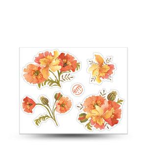 ExpressionMed ExpressionMed, Peachy Blooms Decal Sticker Sheet, Orange Yellow Floral Themed Stickers