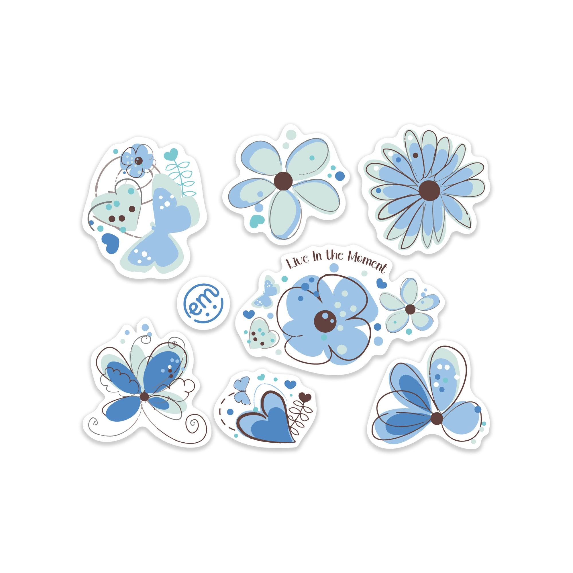 ExpressionMed Cute Blue Flowers Decal Sticker Sheet