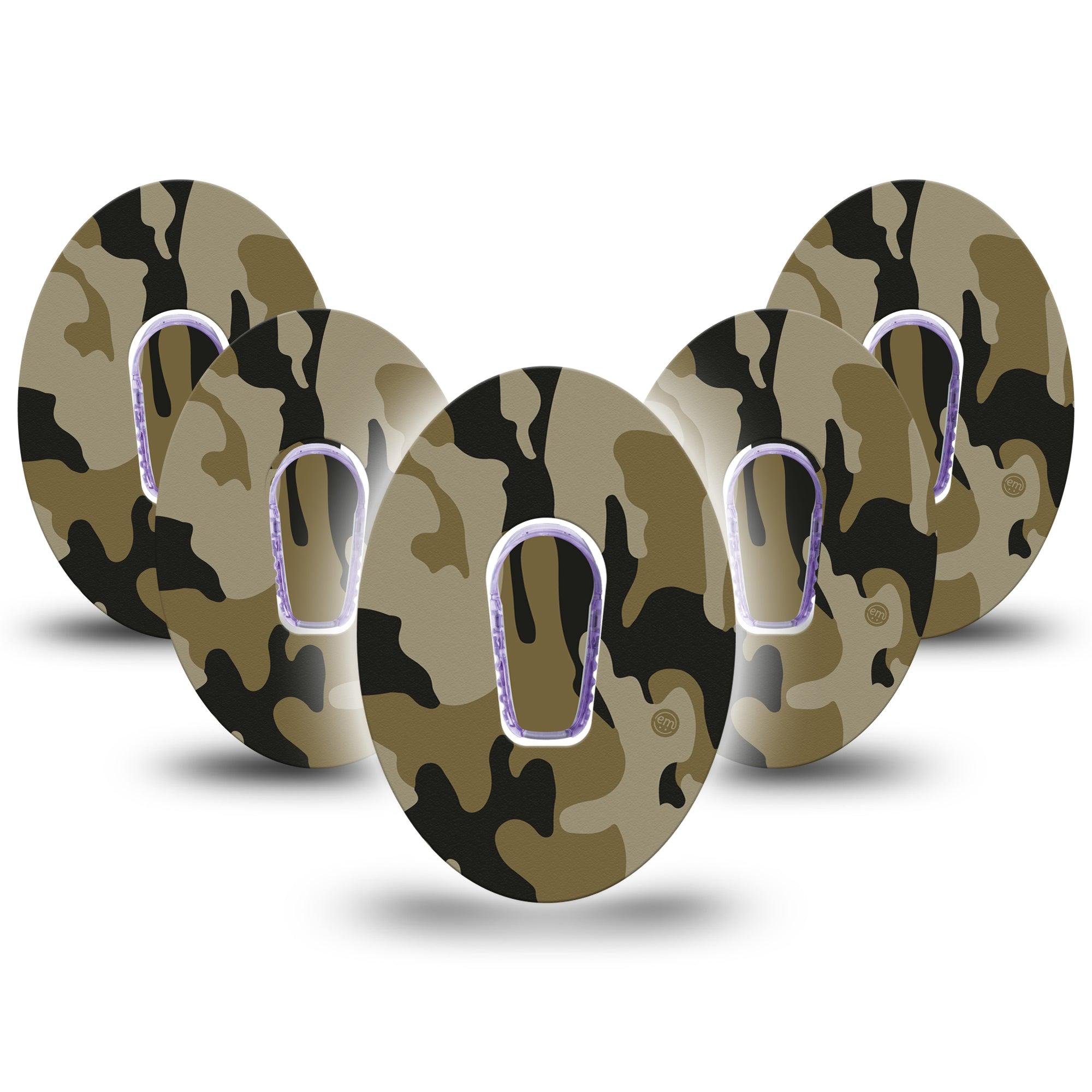 ExpressionMed Camo Dexcom G6 Tape 5-Pack Tape and 5-Pack Sticker Military Dress Inspired, Plaster Continuous Glucose Monitor Design