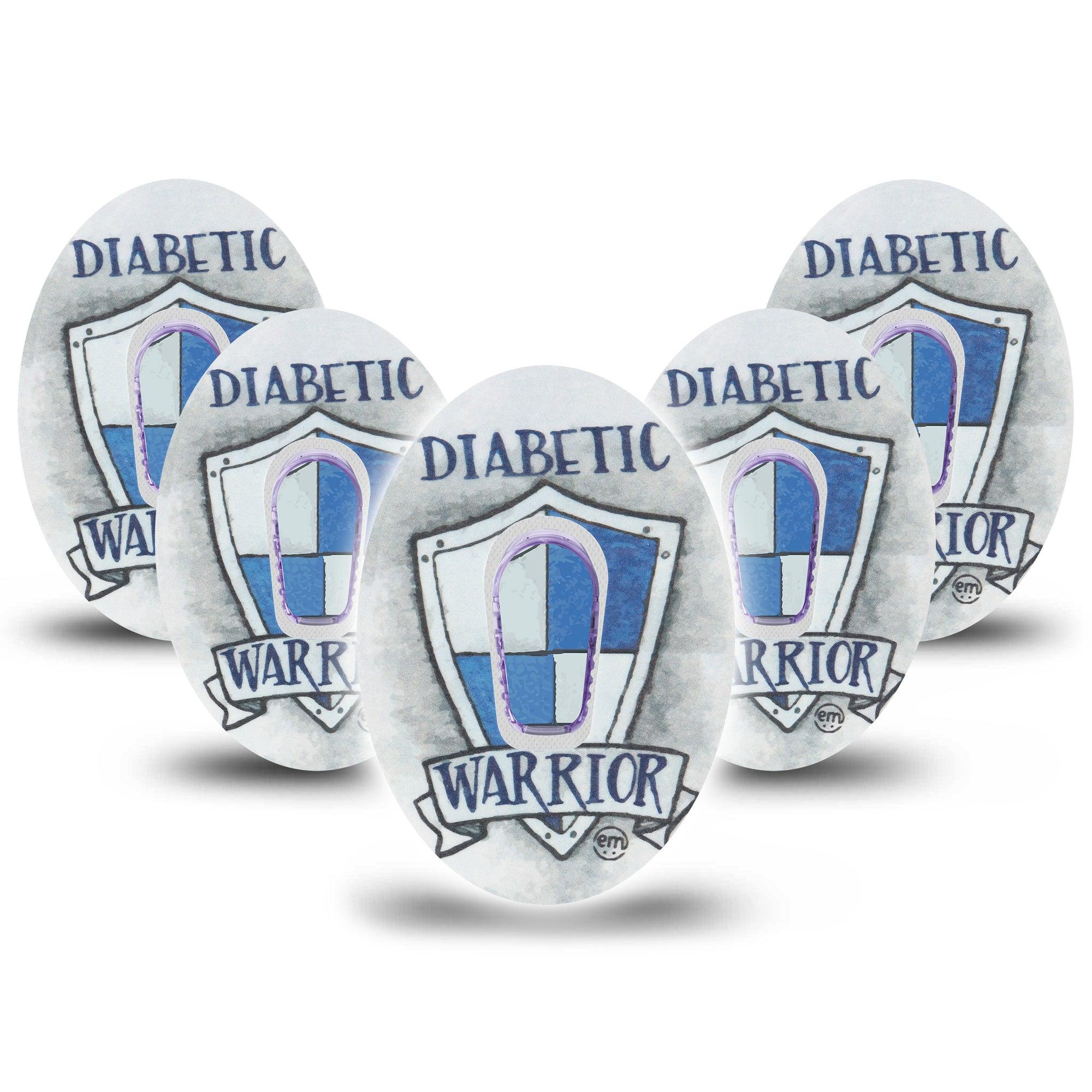 ExpressionMed Diabetic Warrior Dexcom G6 Tape, 5-Pack Tape and 5-Pack Sticker Diabetic Shield Themed, Plaster Continuous Glucose Monitor Design