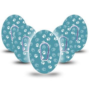 ExpressionMed Pawprint Dexcom G6 Tape, 5-Pack Tape and 5-Pack Sticker Blue Paw Tracks Inspired, Plaster Continuous Glucose Monitor Design