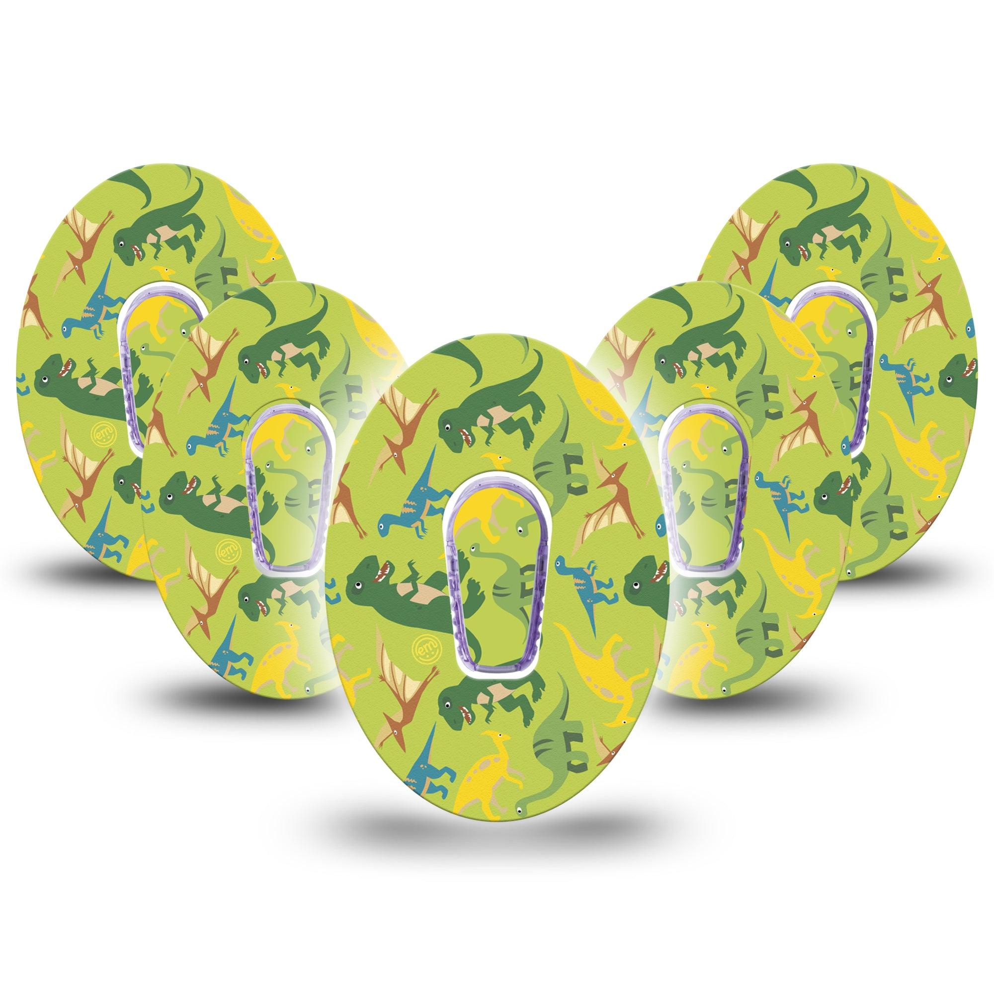 ExpressionMed Daring Dinosaurs Dexcom G6 Tape, 5-Pack Tape and 5-Pack Sticker Reptilian Realm, Plaster Continuous Glucose Monitor Design
