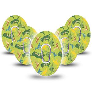 ExpressionMed Daring Dinosaurs Dexcom G6 Tape, 5-Pack Tape and 5-Pack Sticker Reptilian Realm, Plaster Continuous Glucose Monitor Design