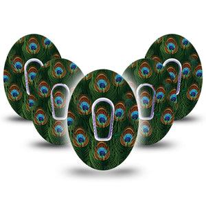 ExpressionMed Peacock Dexcom G6 Tape, 5-Pack Tape and 5-Pack Sticker Colorful Feather Inspired, Plaster Continuous Glucose Monitor Design