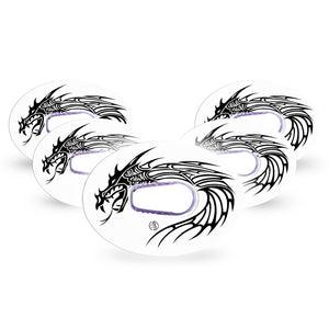 ExpressionMed Dragon Dexcom G6 Tape, 5-Pack Tape and 5-Pack Sticker Outlined dragon, Plaster Continuous Glucose Monitor Design