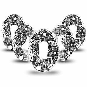 Black and White Floral Dexcom G6 Tape 5-Pack