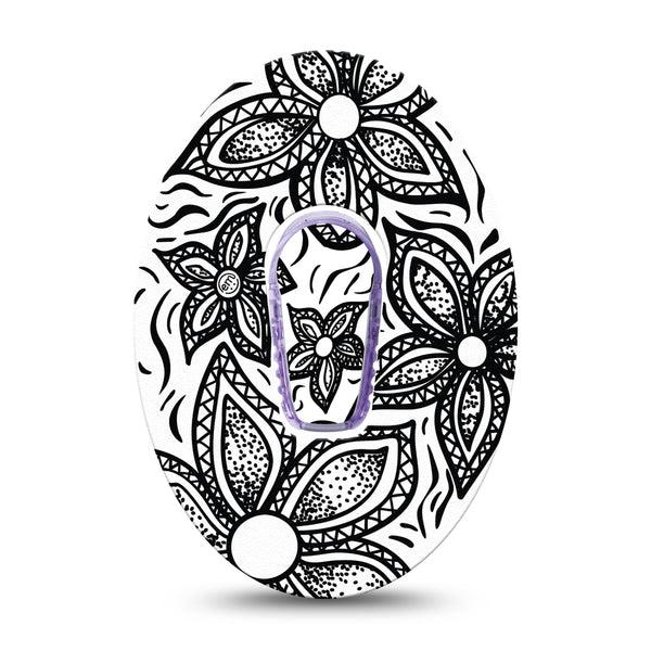 ExpressionMed Black Tie Floral Dexcom G6 Tape Single Tape and Single Sticker Sophisticated Blossom, Plaster Continuous Glucose Monitor Design
