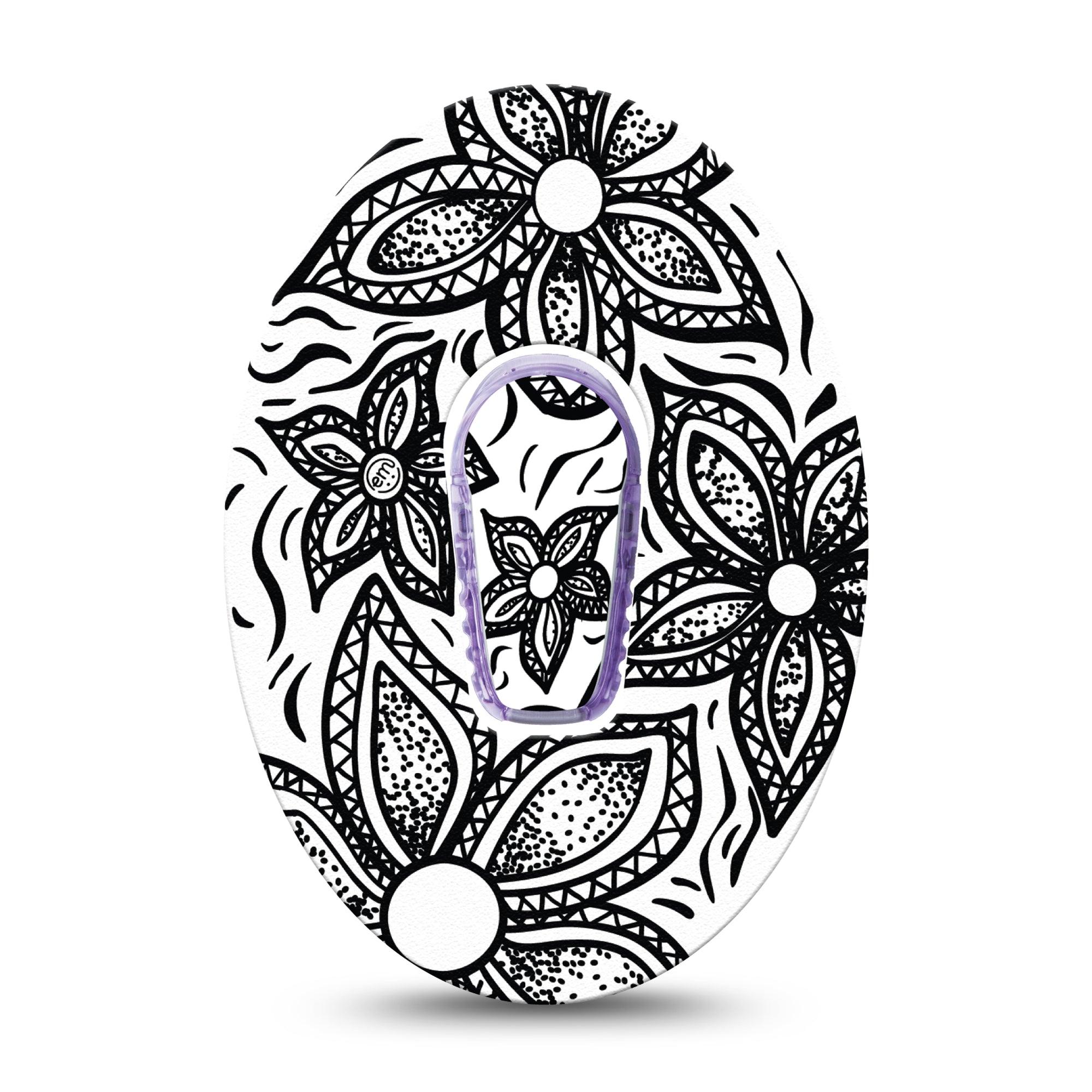 ExpressionMed Black Tie Floral Dexcom G6 Tape Single Tape and Single Sticker Sophisticated Blossom, Plaster Continuous Glucose Monitor Design
