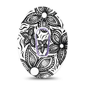 ExpressionMed Black Tie Floral Dexcom G6 Tape Single Tape and Single Sticker Sophisticated Blossom, Plaster Continuous Glucose Monitor Design