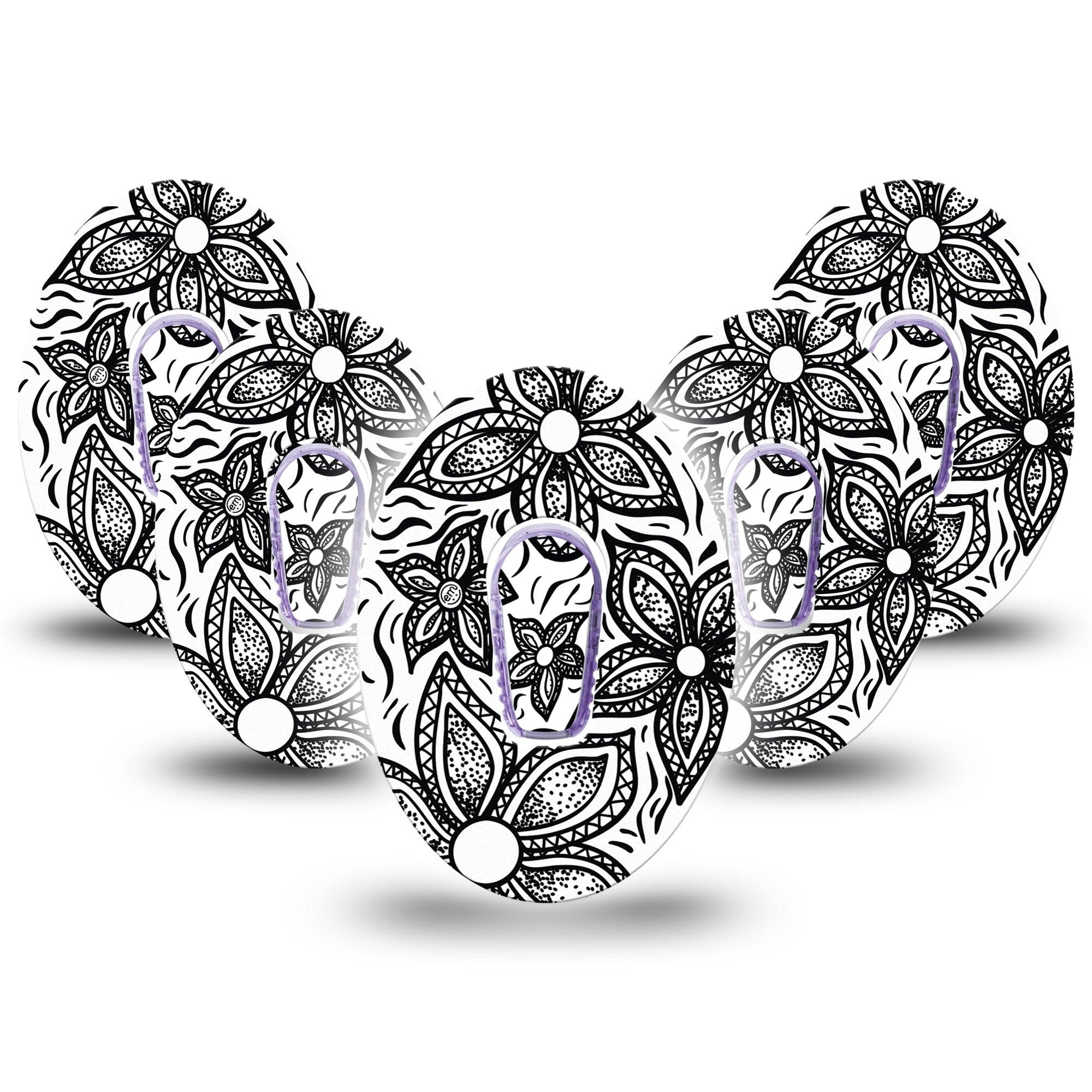 ExpressionMed Black Tie Floral Dexcom G6 Tape 5-Pack Tape and 5-Pack Sticker Formal Floral, Plaster Continuous Glucose Monitor Design