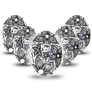 ExpressionMed Black Tie Floral Dexcom G6 Tape 5-Pack Tape and 5-Pack Sticker Formal Floral, Plaster Continuous Glucose Monitor Design