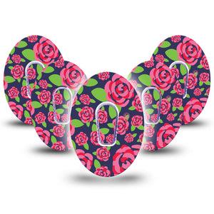 ExpressionMed Pretty Pink Roses Dexcom G6 Tape 5-Pack Tape and 5-Pack Sticker Magenta Flowers, Plaster Continuous Glucose Monitor Design