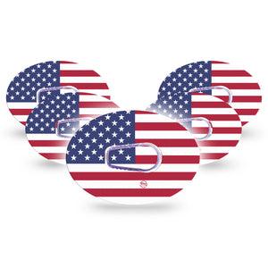 ExpressionMed US Flag Dexcom G6 Tape, 5-Pack Tape and 5-Pack Sticker Stars And Stripes United States Flag Themed, Plaster Continuous Glucose Monitor Design