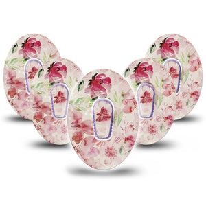 ExpressionMed Ethereal Spring Dexcom G6 Tape, 5-Pack Tape and 5-Pack Sticker Faded Florals Inspired, Plaster Continuous Glucose Monitor Design