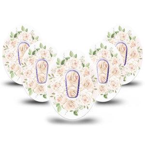 ExpressionMed Wedding Bouquet Dexcom G6 Tape, 5-Pack Tape and 5-Pack Sticker White Roses Artwork Inspired, Plaster Continuous Glucose Monitor Design