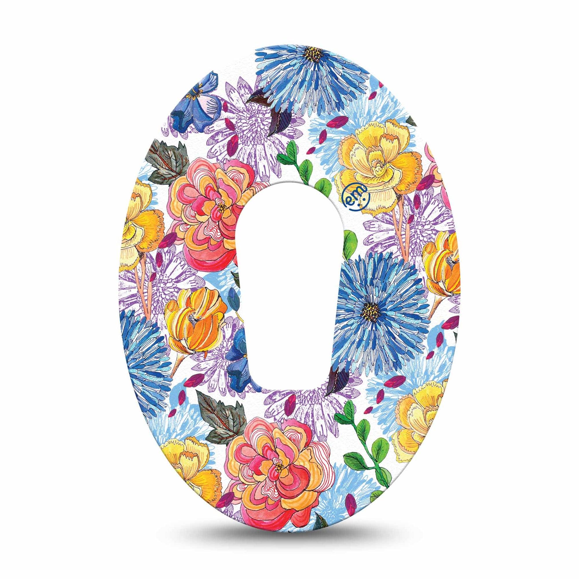 Stylised Floral Dexcom G6 Tape, Single, Floral Artwork Inspired, CGM Plaster Patch Design