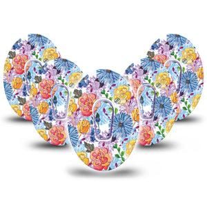 ExpressionMed Stylised Floral Dexcom G6 Tape, 5-Pack Tape and 5-Pack Sticker Petal Blooms Themed, Plaster Continuous Glucose Monitor Design