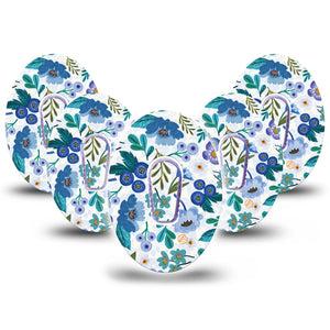 ExpressionMed Blue Anemone Dexcom G6 Tape, 5-Pack Tape and 5-Pack Sticker Blooming Ornamental Florals Themed, Plaster Continuous Glucose Monitor Design