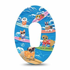 ExpressionMed Surfing Dogs Dexcom G6 Tape, Single, Beach And Surfboards Themed, CGM Plaster Patch Design