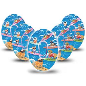 ExpressionMed Surfing Dogs Dexcom G6 Tape, 5-Pack Tape and 5-Pack Sticker Playful Dogs Inspired, Plaster Continuous Glucose Monitor Design