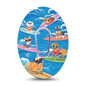 ExpressionMed Surfing Dogs Dexcom G6 Transmitter Sticker, Single, Dogs And Colorful Surfboards Themed, Dedxcom G6 Center Vinyl Sticker, With Matching Dexcom G6 Tape, CGM Adhesive Tape Design
