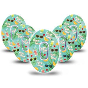 ExpressionMed Good Times Dexcom G6 Tape, 5-Pack Tape and 5-Pack Sticker Citrus Refreshments Themed, Plaster Continuous Glucose Monitor Design