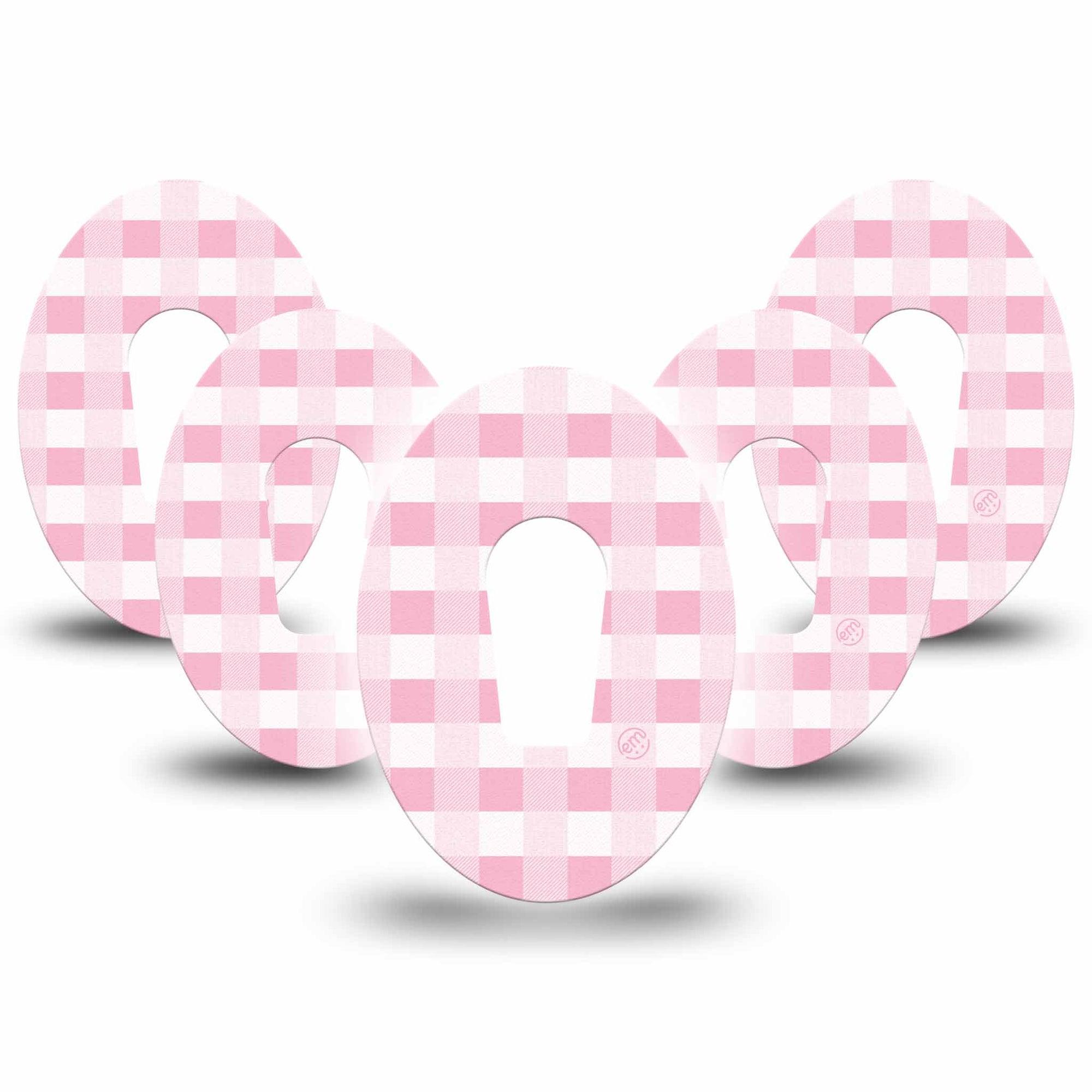 ExpressionMed Pink Gingham Dexcom G6 Tape, 5-Pack, White And Pink Plaid Themed, CGM Overlay Patch Design