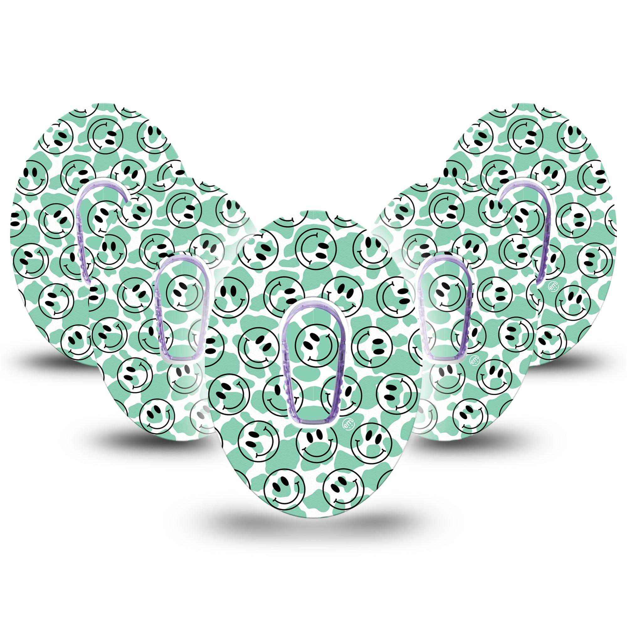 ExpressionMed Happy Cow Print Dexcom G6 Tape, 5-Pack Tape and 5-Pack Sticker Cow Print Smiley Themed, Plaster Continuous Glucose Monitor Design