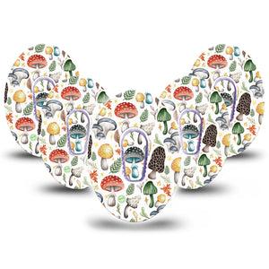 ExpressionMed Forest Mushrooms Dexcom G6 Tape, 5-Pack Tape and 5-Pack Sticker Enchanted Mushrooms, Plaster Continuous Glucose Monitor Design