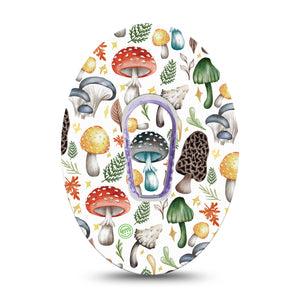 ExpressionMed Forrest Mushrooms Dexcom G6 Tape, Single Tape and Single Sticker, multicolored gloomy mushrooms, CGM Overlay Patch Design