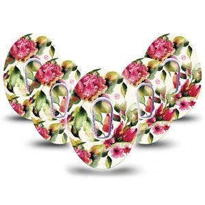 ExpressionMed Floral Romance Dexcom G6 Tape, 5-Pack Tape and 5-Pack Sticker Delicate watercolor magenta pink flowers, Plaster Continuous Glucose Monitor Design
