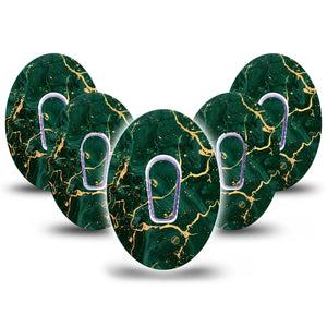 ExpressionMed Green & Gold Marble Dexcom G6 Tape, 5-Pack Tape and 5-Pack Sticker Emerald like Stone, Plaster Continuous Glucose Monitor Design