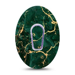 ExpressionMed Green & Gold Marble Dexcom G6 Tape Single Tape and Single Sticker Emerald Graphite, Plaster Continuous Glucose Monitor Design