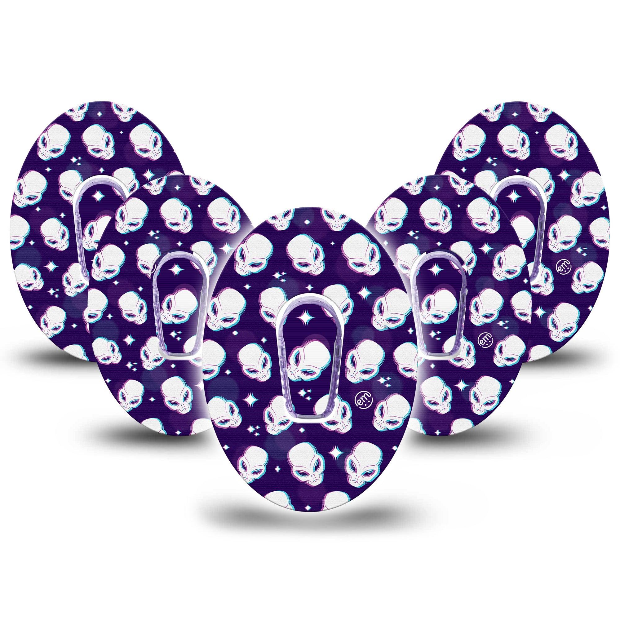 ExpressionMed Aliens Dexcom G6 Tape, 5-Pack Tape and 5-Pack Sticker Alien Heads, Plaster Continuous Glucose Monitor Design