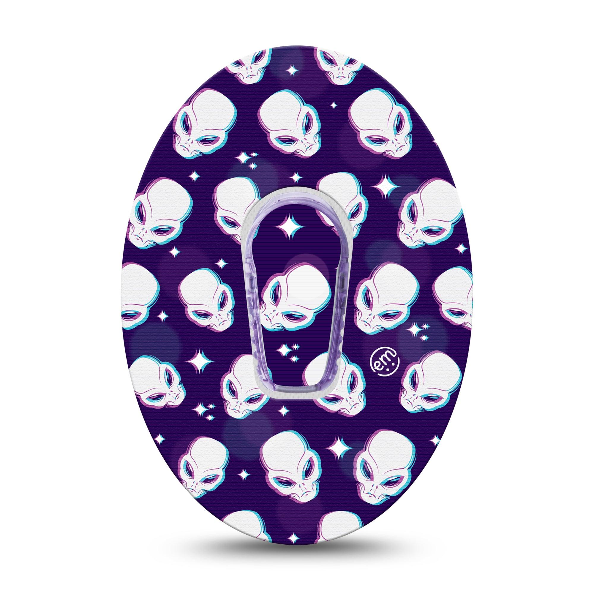 ExpressionMed Aliens Dexcom G6 Tape Single Tape and Single Sticker Grey alien cartoon, Plaster Continuous Glucose Monitor Design