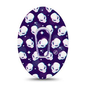 ExpressionMed Aliens Dexcom G6 Tape Single Tape and Single Sticker Grey alien cartoon, Plaster Continuous Glucose Monitor Design