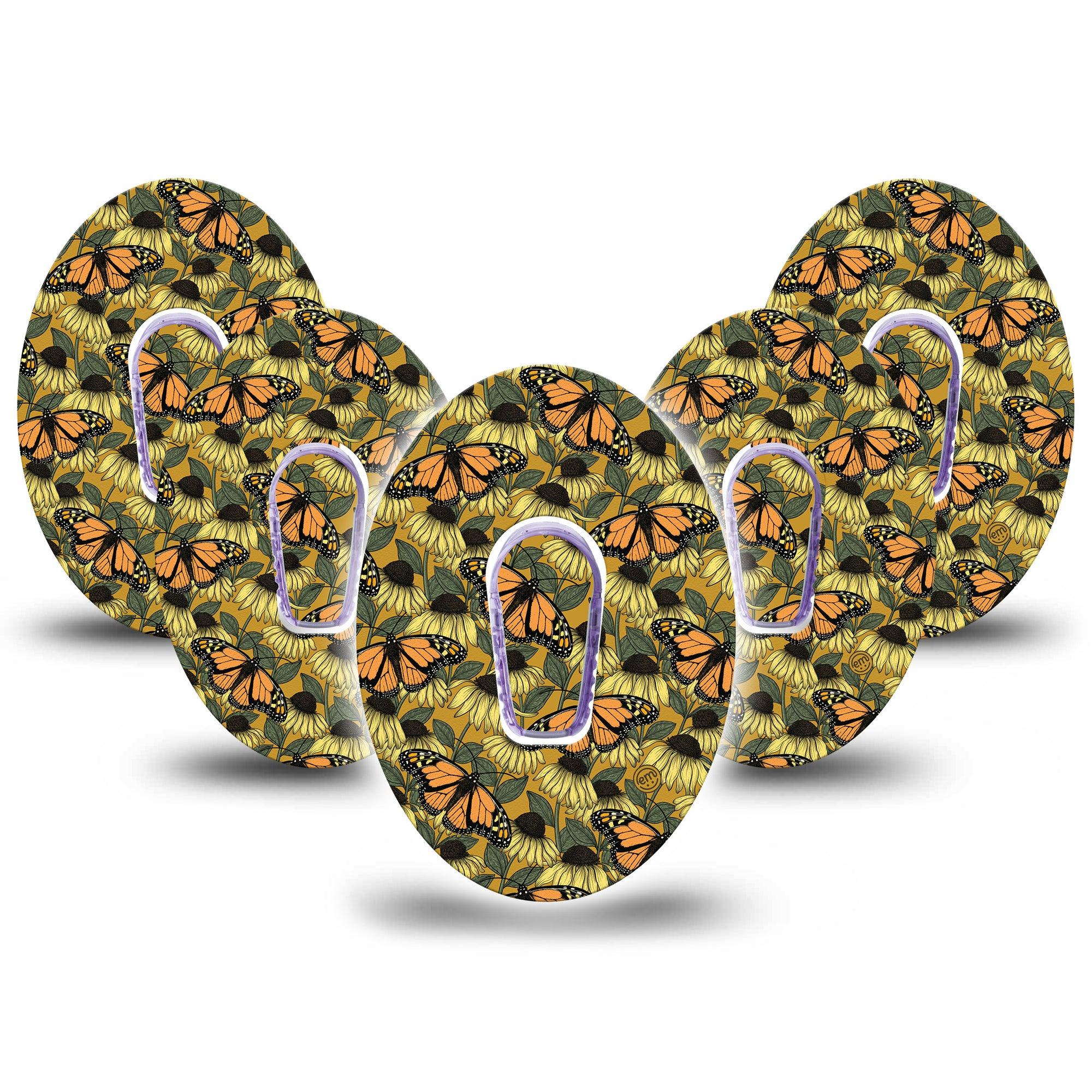 ExpressionMed Coneflowers & Monarchs Dexcom G6 Tape, 5-Pack Tape and 5-Pack Sticker Flowerets And Butterflies, Plaster Continuous Glucose Monitor Design